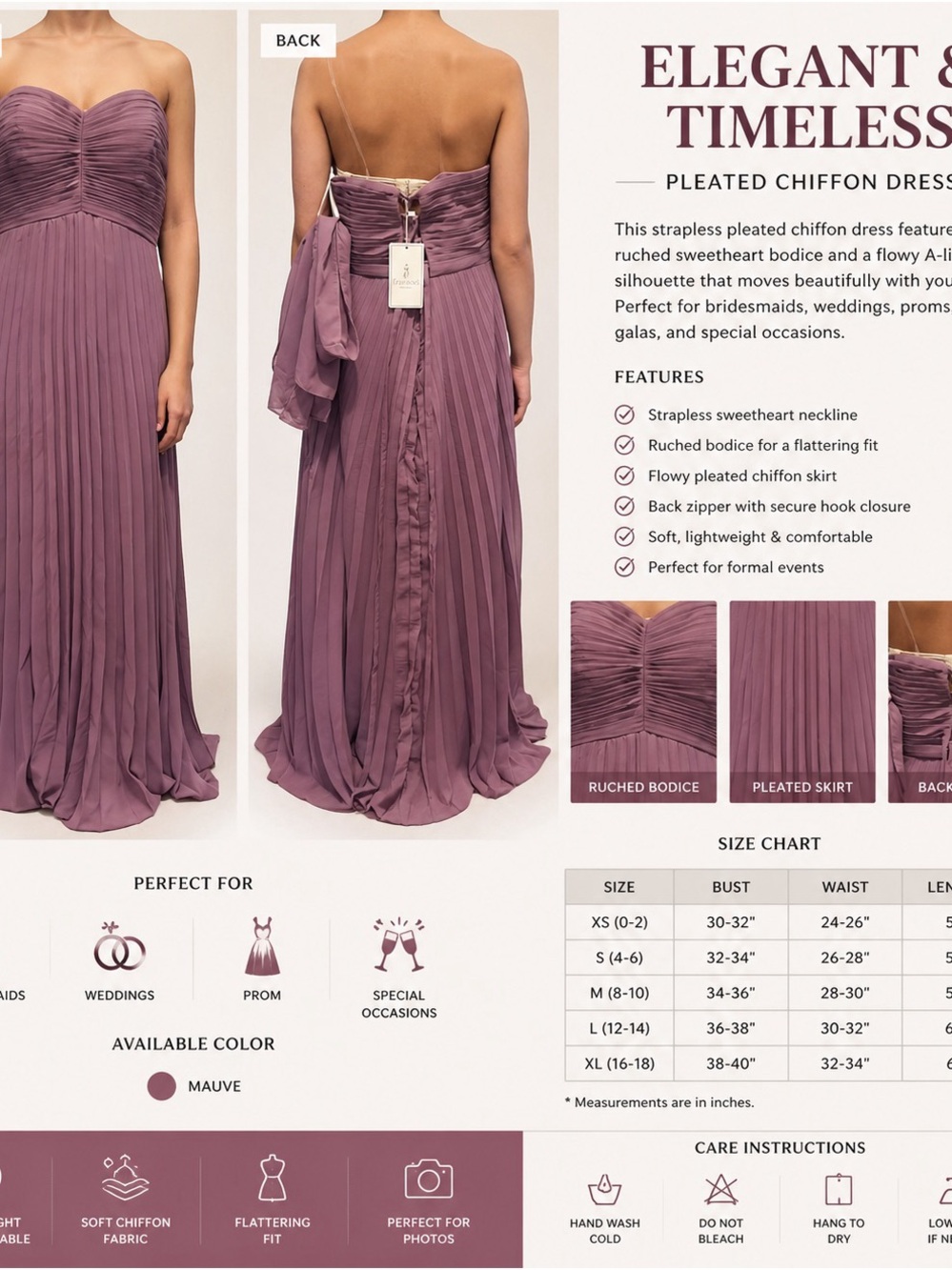 Strapless Pleated Maxi Skirt in Mauve -